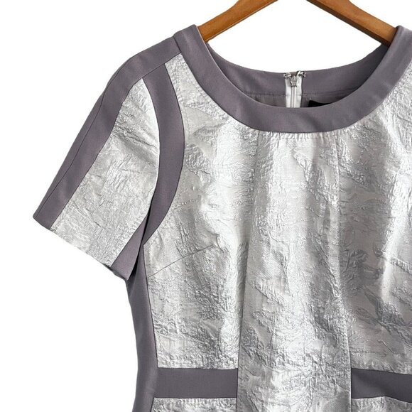 NWT Hilton Hollis Dress Size 10 White Silver Metallic Gray Mix Floral Jacquard - Picture 5 of 16